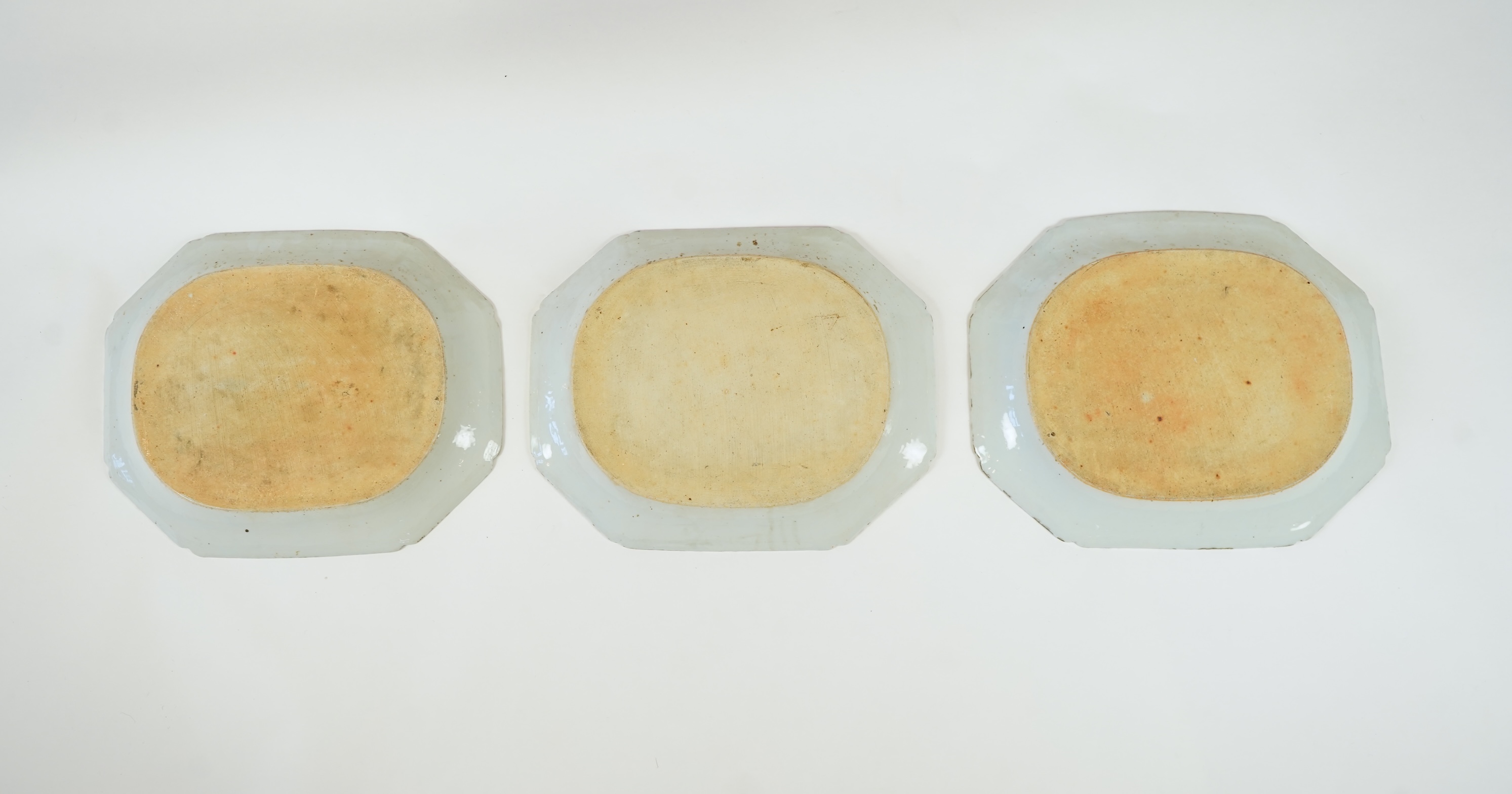 A set of three Chinese blue and white meat dishes, Qianlong period